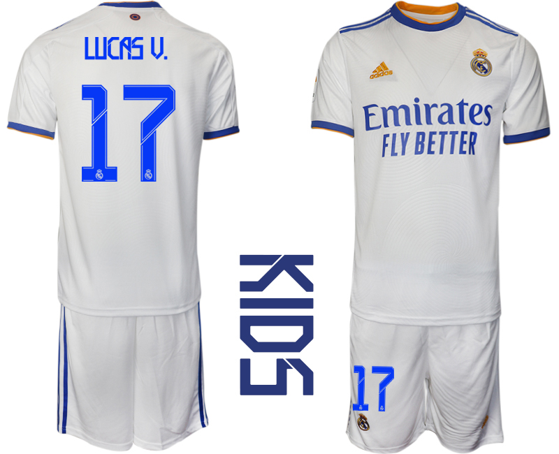 Youth 2021-2022 Club Real Madrid home white #17 Soccer Jerseys